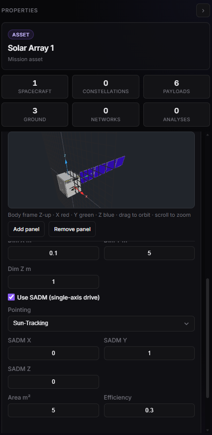 Solar array on Power tab