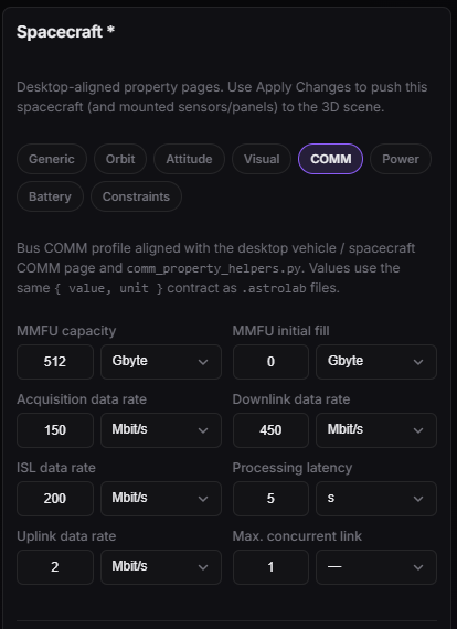 Spacecraft — COMM tab