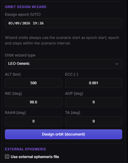 Spacecraft — Orbit design wizard