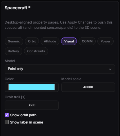 Spacecraft — Visual tab