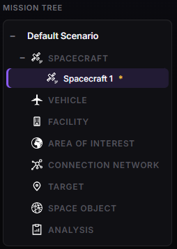 Adding a spacecraft from the Mission Tree