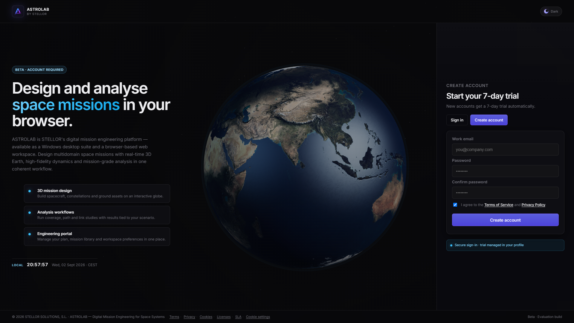 ASTROLAB Web — welcome / create account