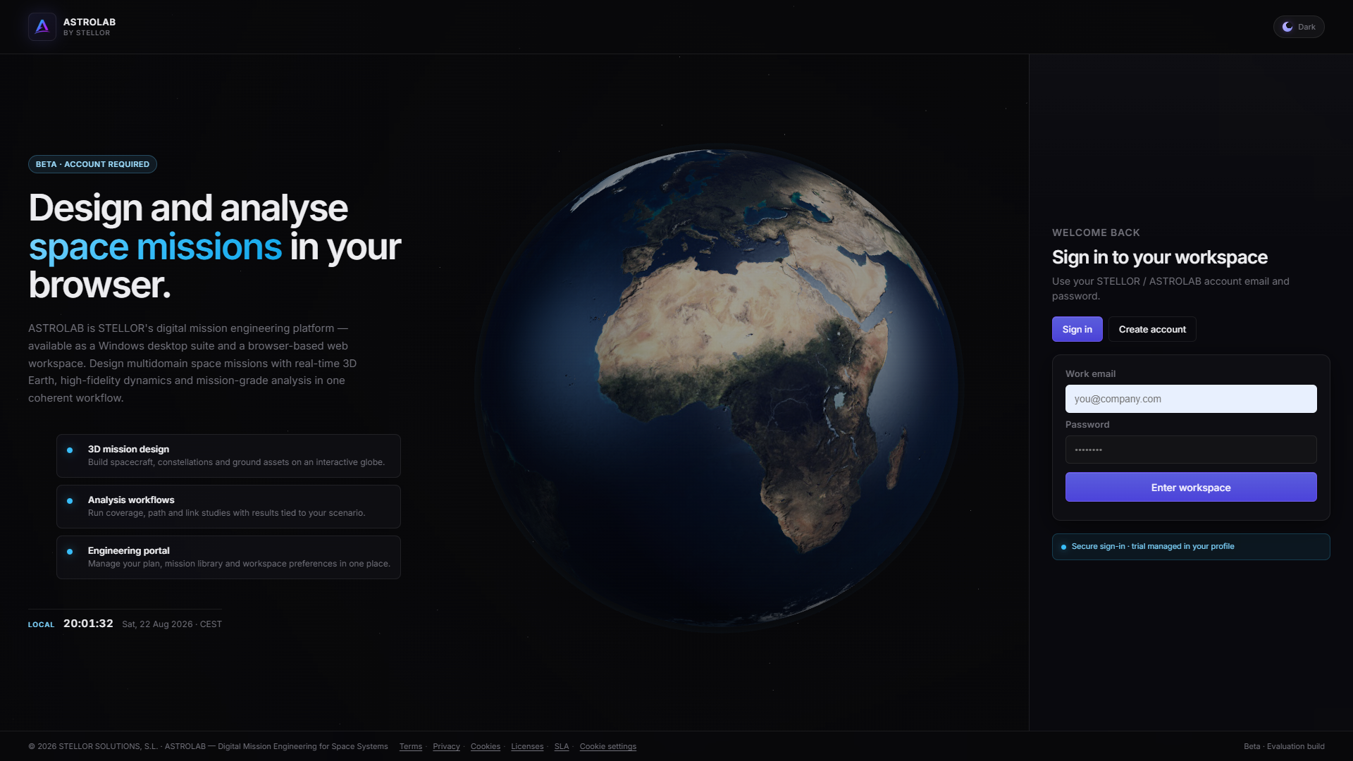 ASTROLAB Web — welcome / sign-in